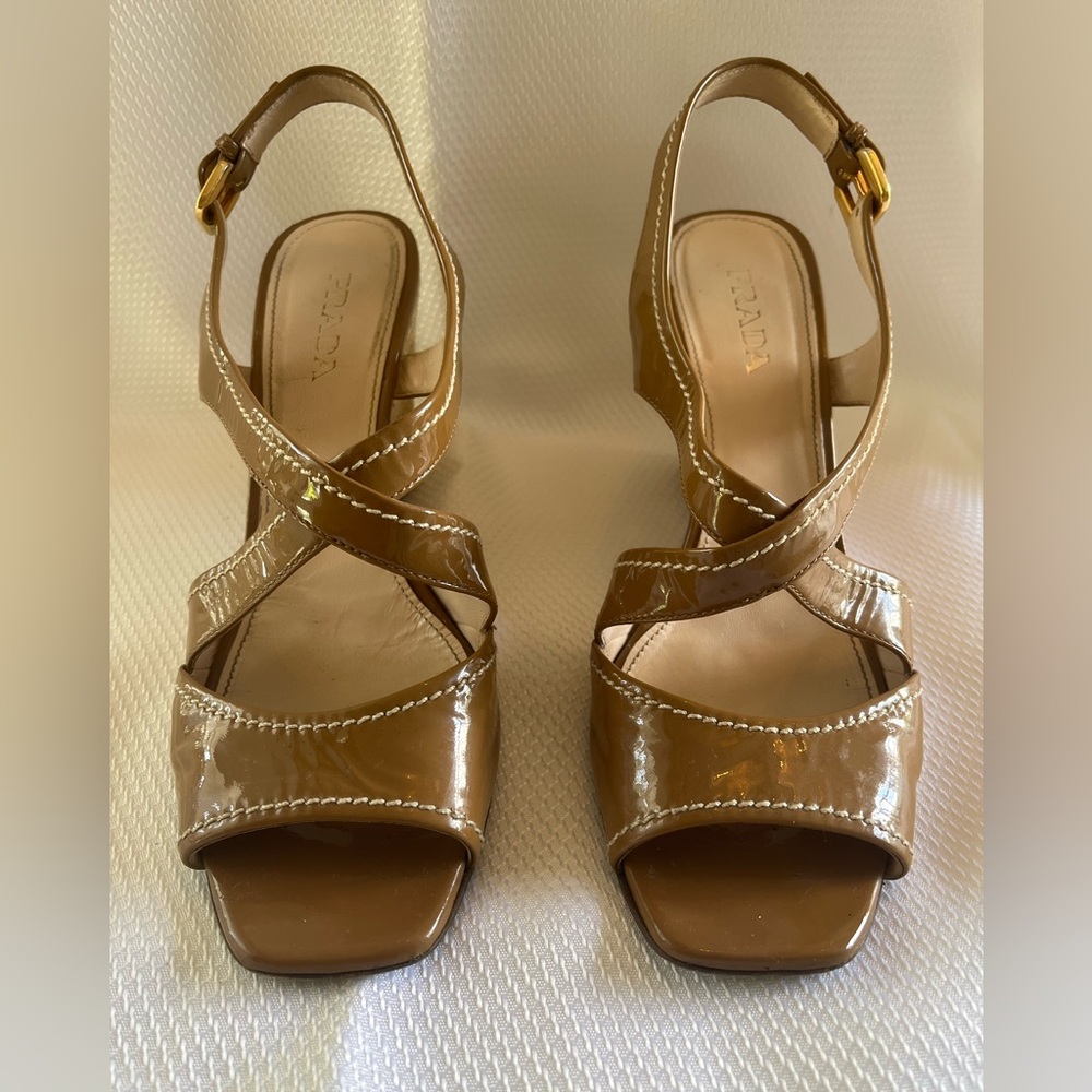 Prada Espadrille patented leather wedge heel